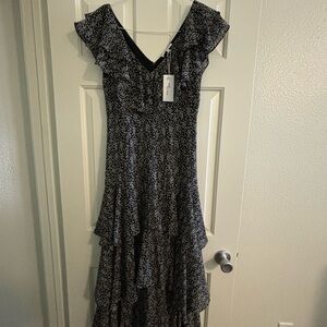 Black and White flower Ruffled dress